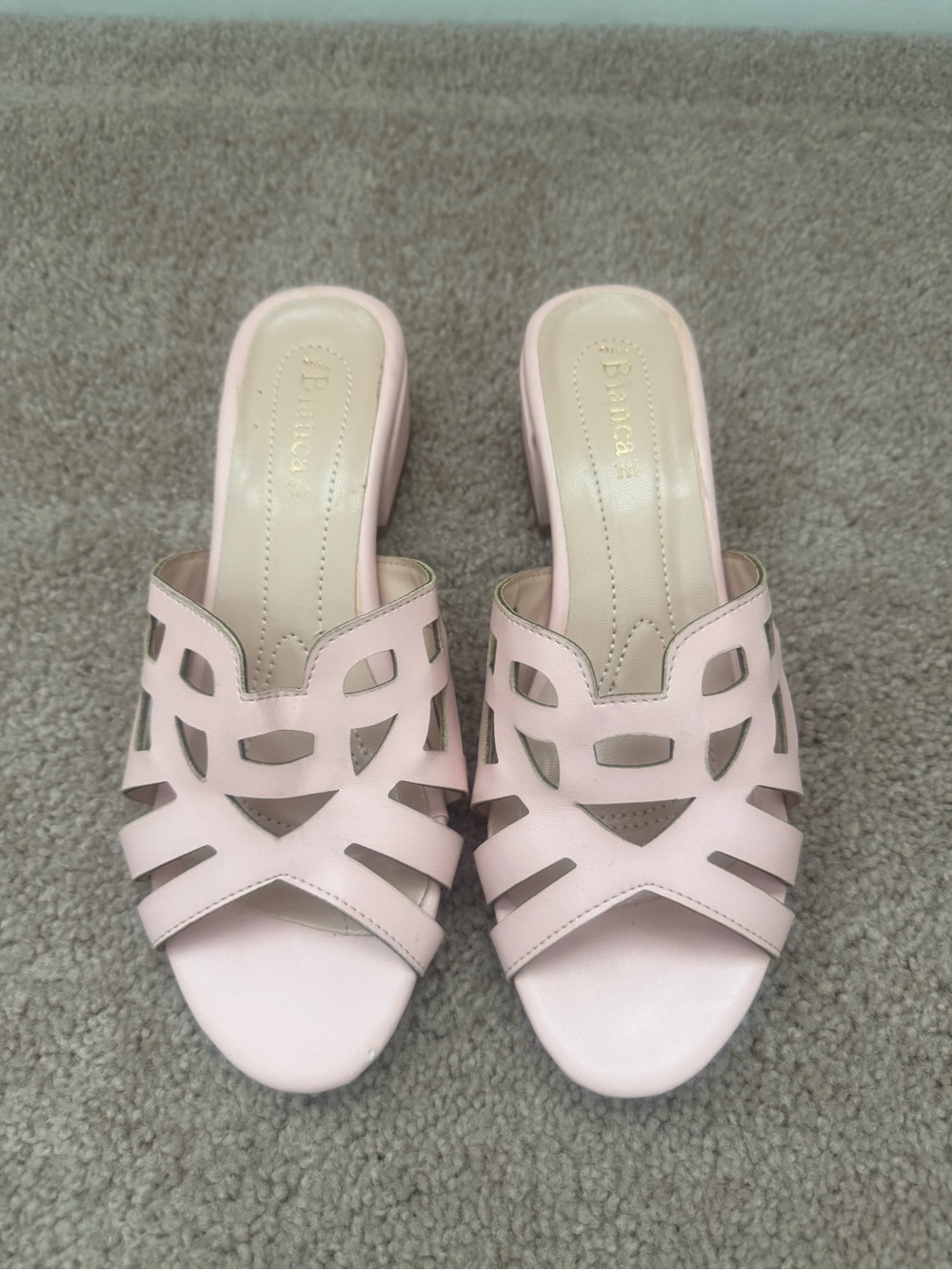 Francesca's Pale Pink Cutout Slide Mules